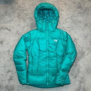 The North Face Puffer Jacket Womens M Teal 800 Down Hooded Ripstop Coat